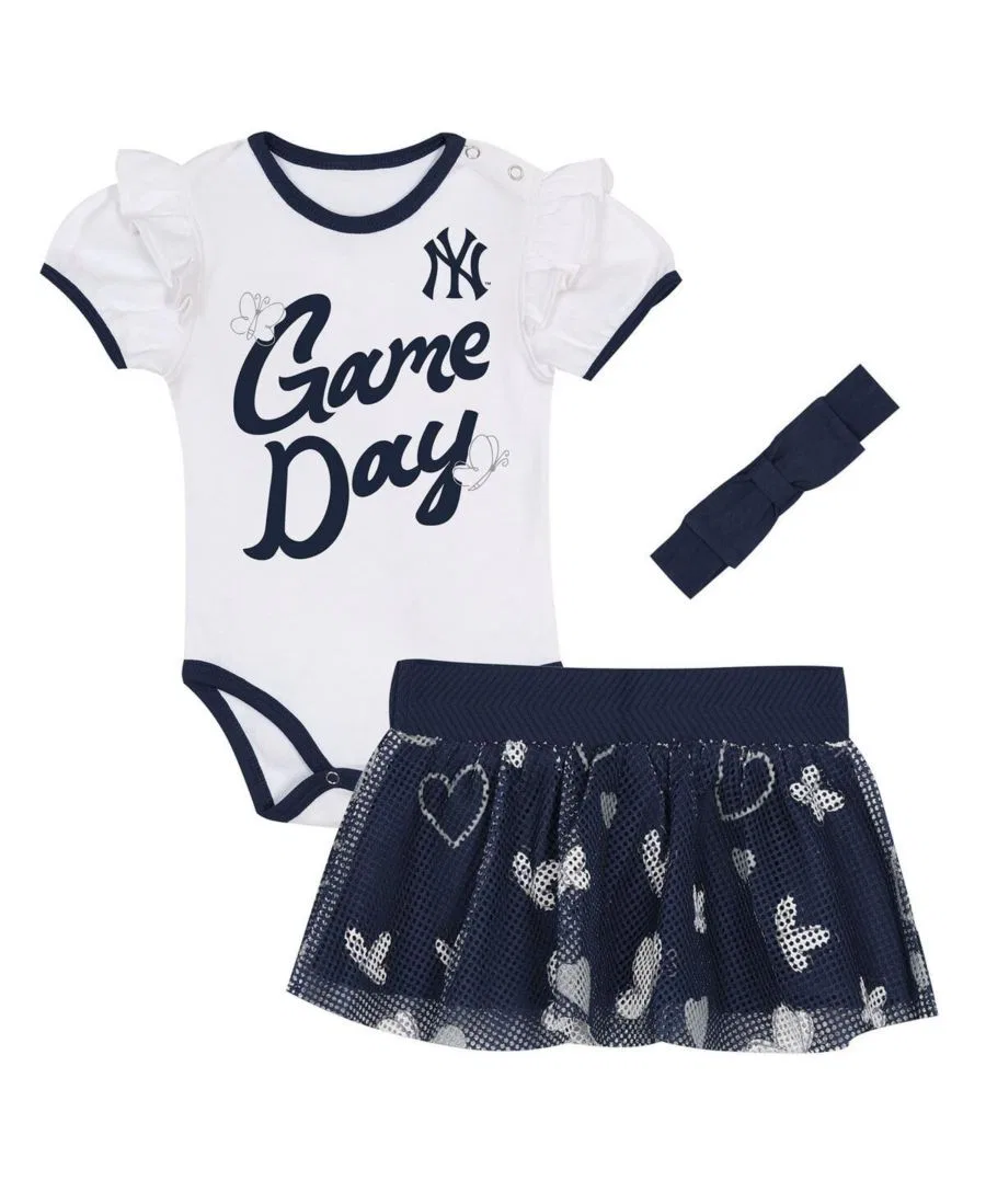 Комплект из боди, повязки на голову и юбки New York Yankees Baby Girls 3-Piece Outerstuff, White Navy