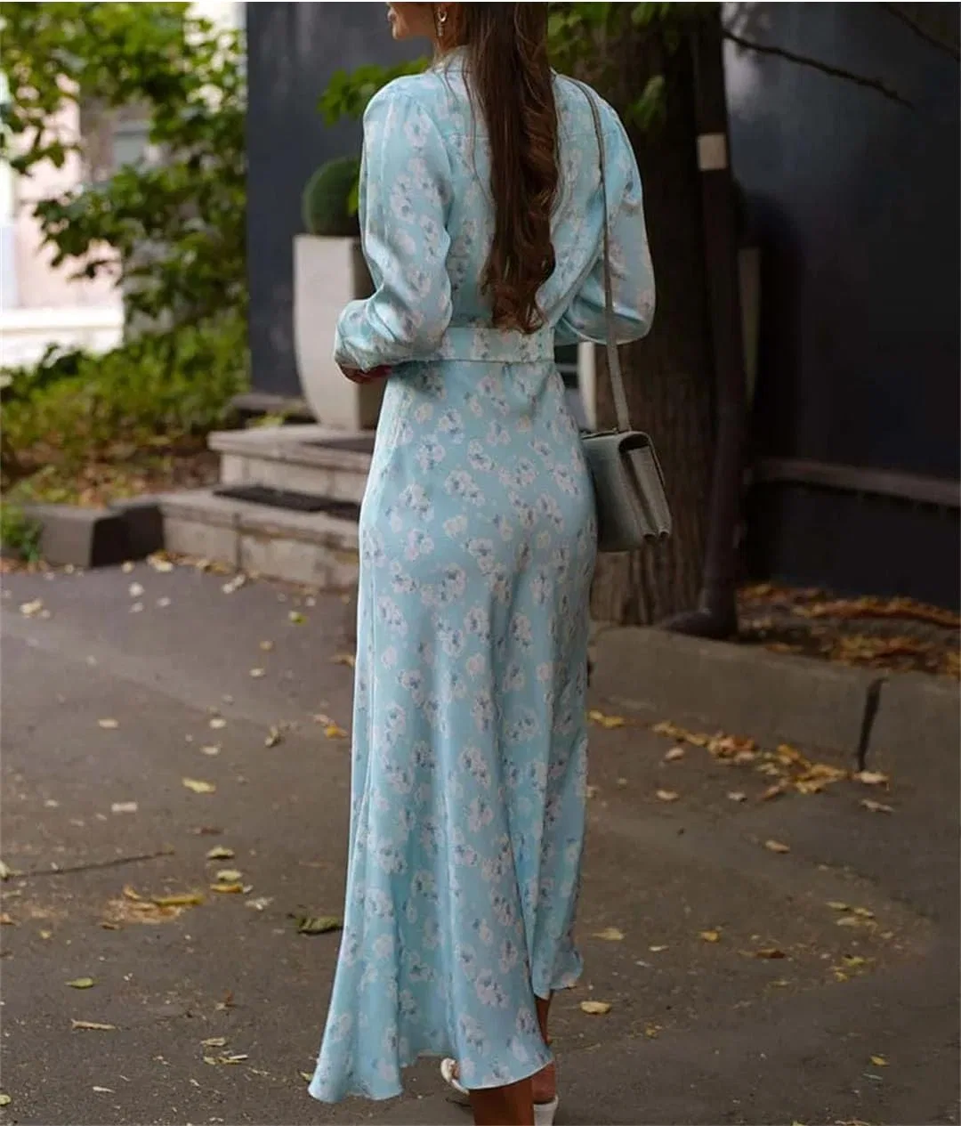 Женское платье с принтом миди A-line Casual, Blue — фото 4