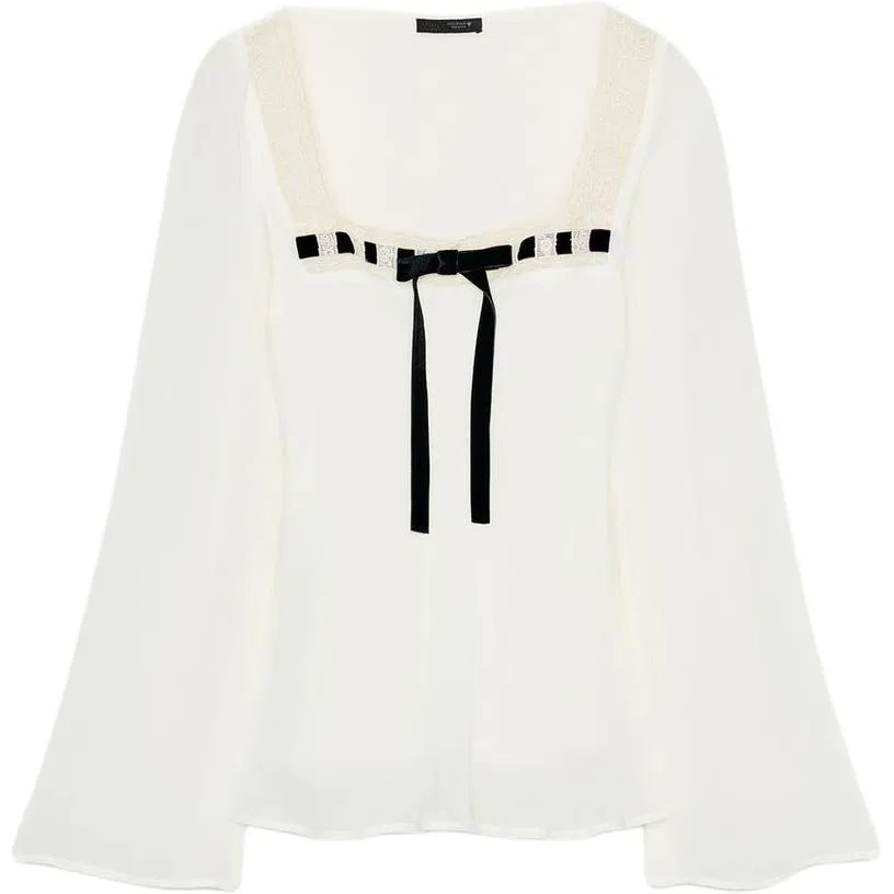 Женская футболка с квадратным вырезом Raw White ZARA, Raw White