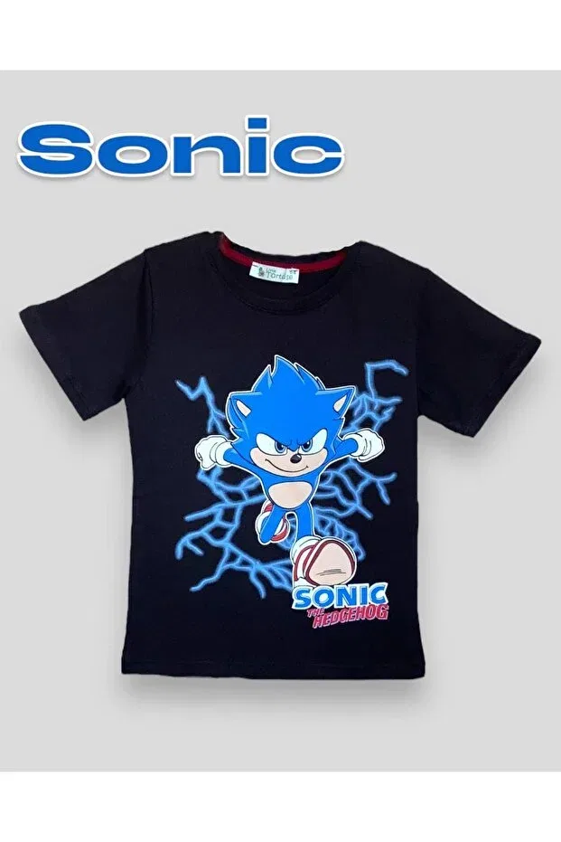 Детская футболка с принтом Sonic Crew Neck T-Shirt Little Tortoise, Black — фото 2