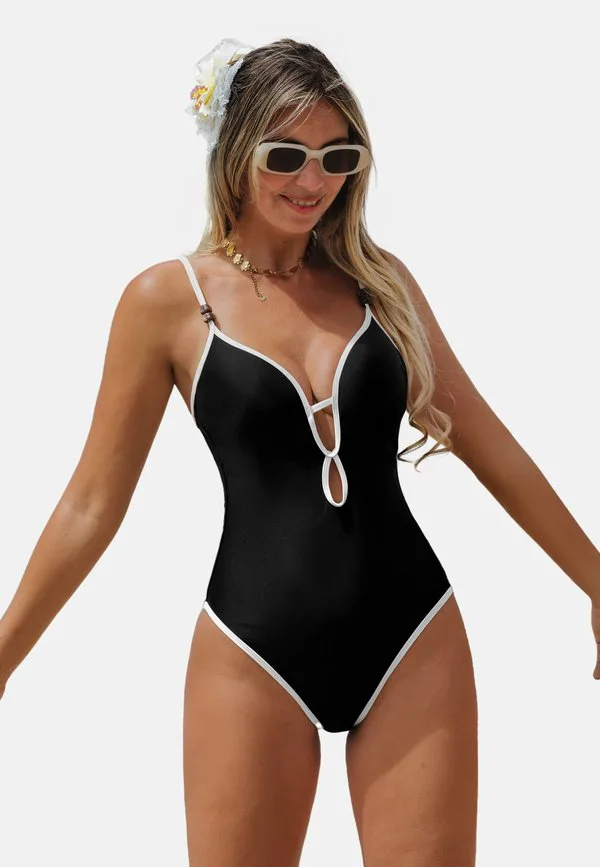 

Купальник с вырезом на бретелях и завязками на спине Cupshe, Blcak White, Белый, Купальник с вырезом на бретелях и завязками на спине Cupshe, Blcak White