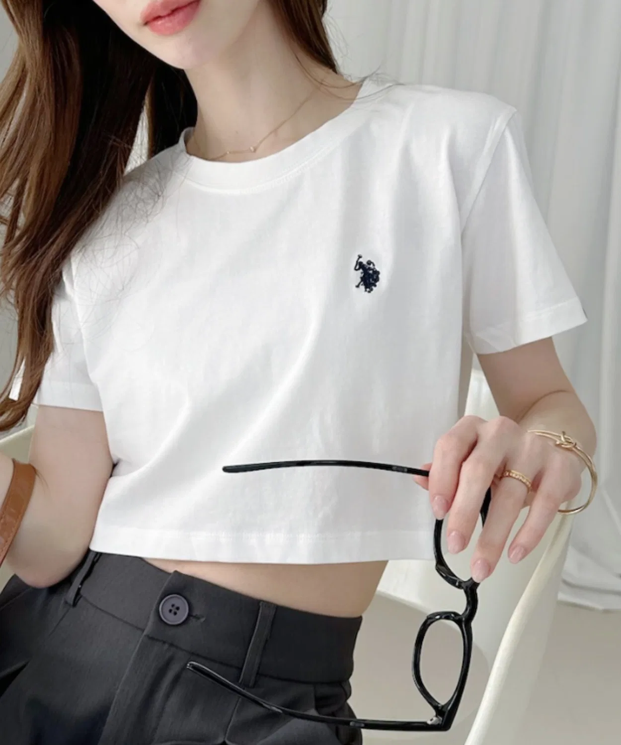 Женская хлопковая футболка с коротким рукавом, кроп-топ U.S. POLO ASSN., Белый — фото 2