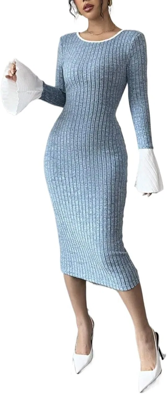 Женское миди-платье с бантом на спине Bodycon, Dusty Blue