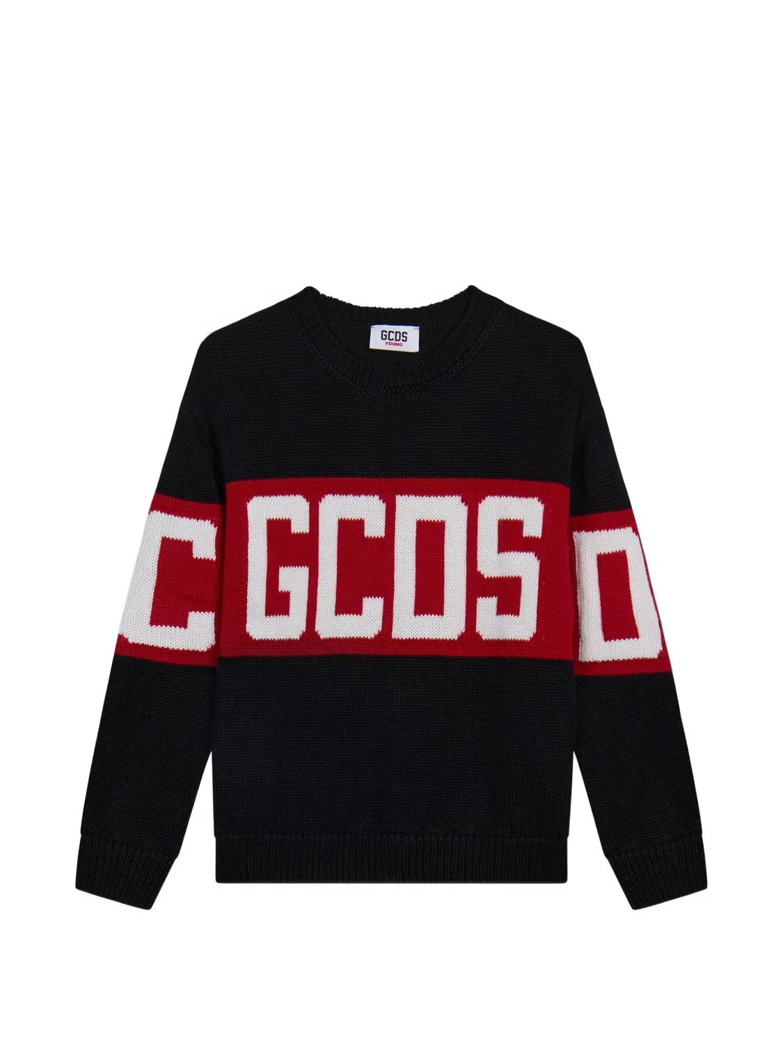 Свитер из смесовой шерсти с логотипом в технике интарсия Gcds Kids, черный