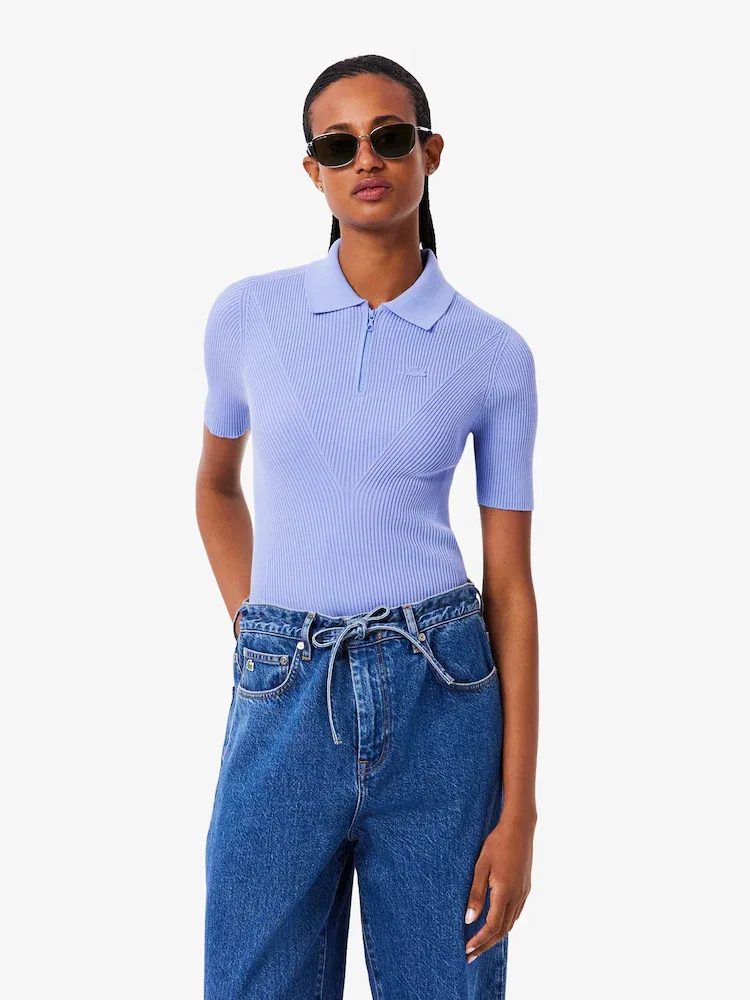 Свитер LACOSTE 3D с полузастежкой, объемная фактура, серый