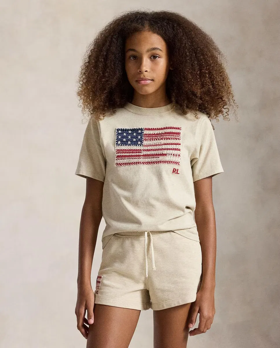 Детская футболка из хлопка, Bandera Tejida, Polo Ralph Lauren, кремовый — фото 2