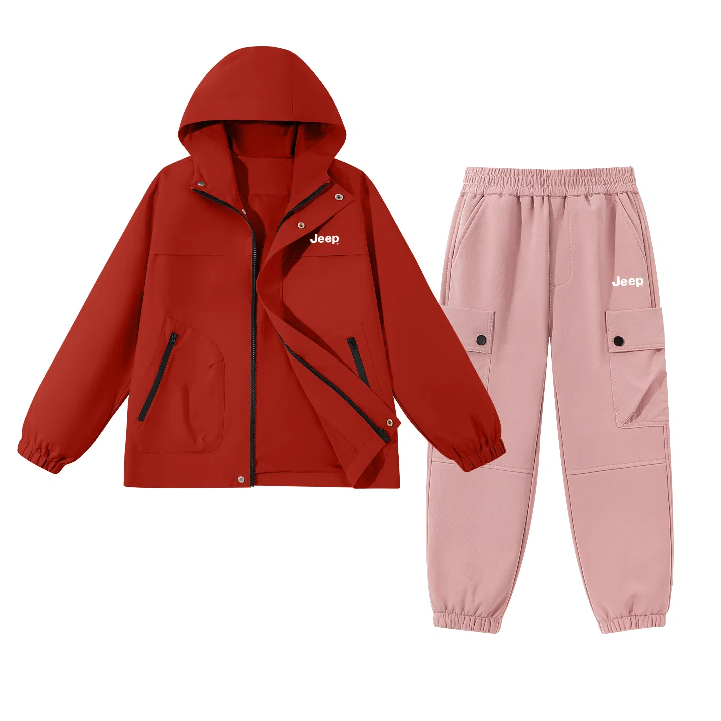 Детский спортивный комплект с капюшоном, Jeep, Lava Red/E White Logo K-Smoke Pink/E White Logo K