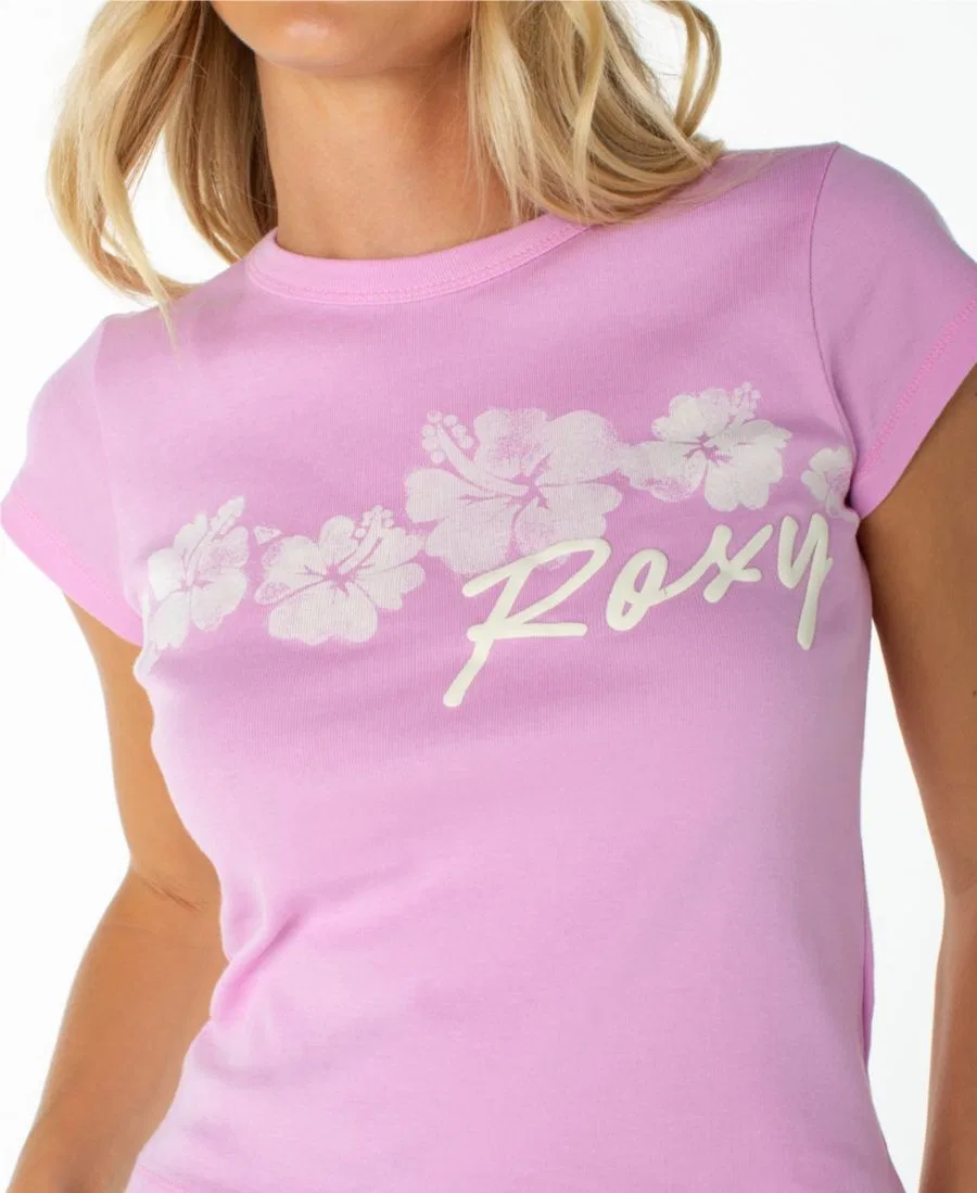 Футболка с принтом 90s Baby Tee Roxy, Pastel Lavender Floating Hibiscus — фото 4