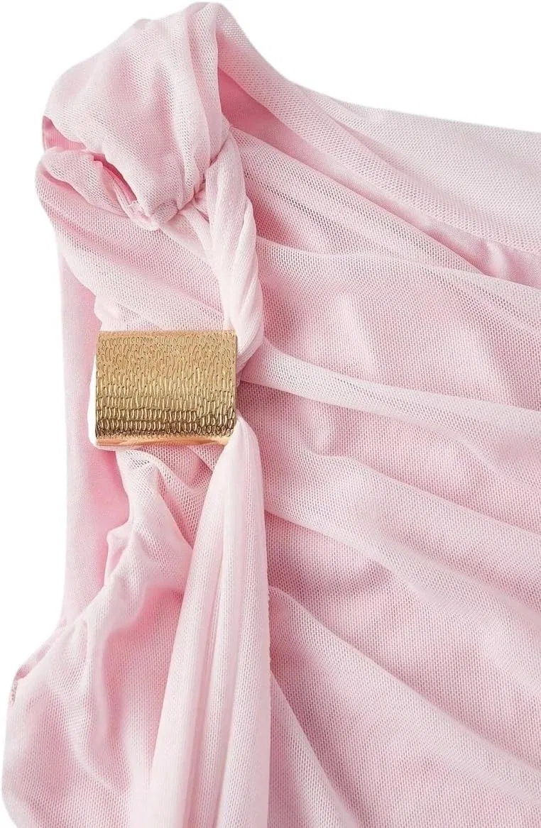 Женское облегающее миди-платье с асимметричным вырезом Bodycon, Baby Pink — фото 3