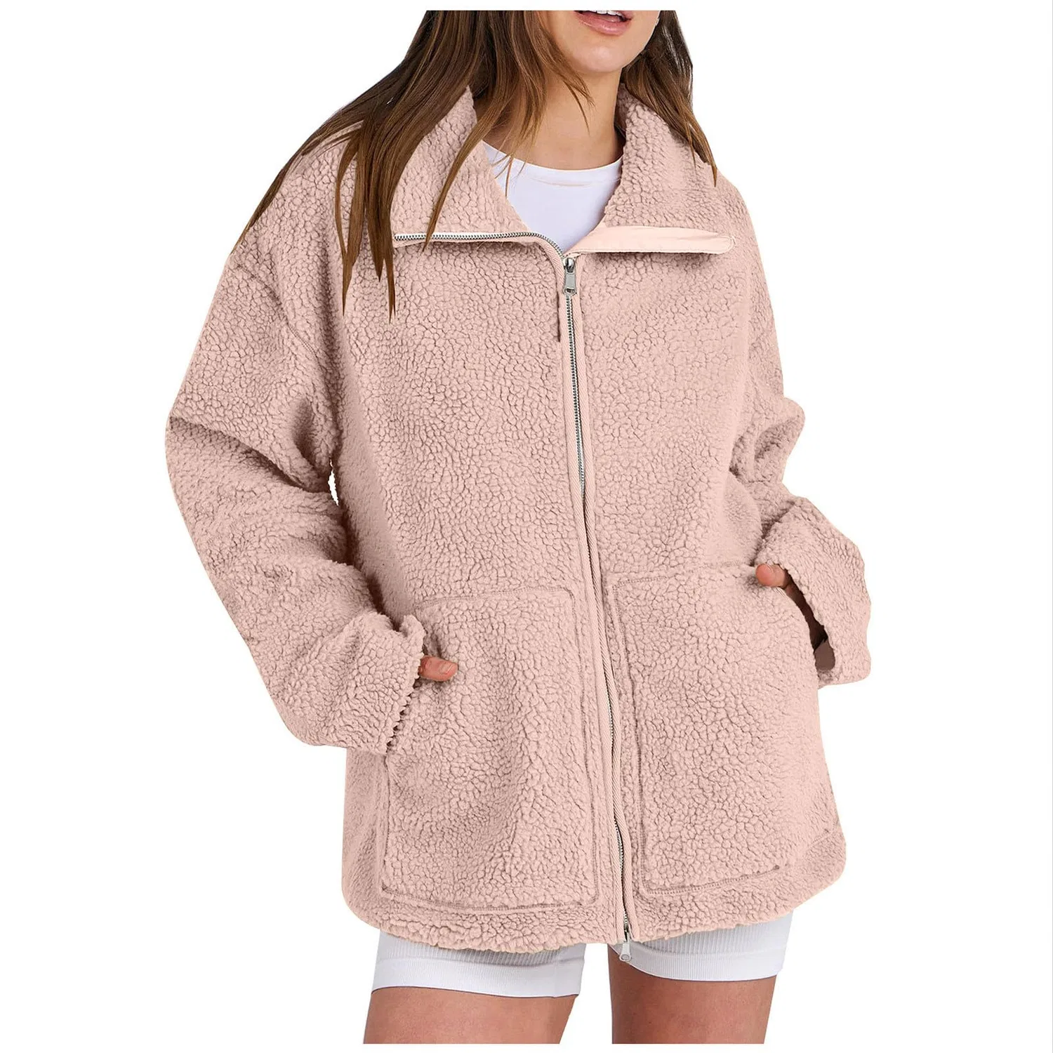 Женское пальто из флиса Sherpa с принтом мишки, оверсайз, rosa — фото 2