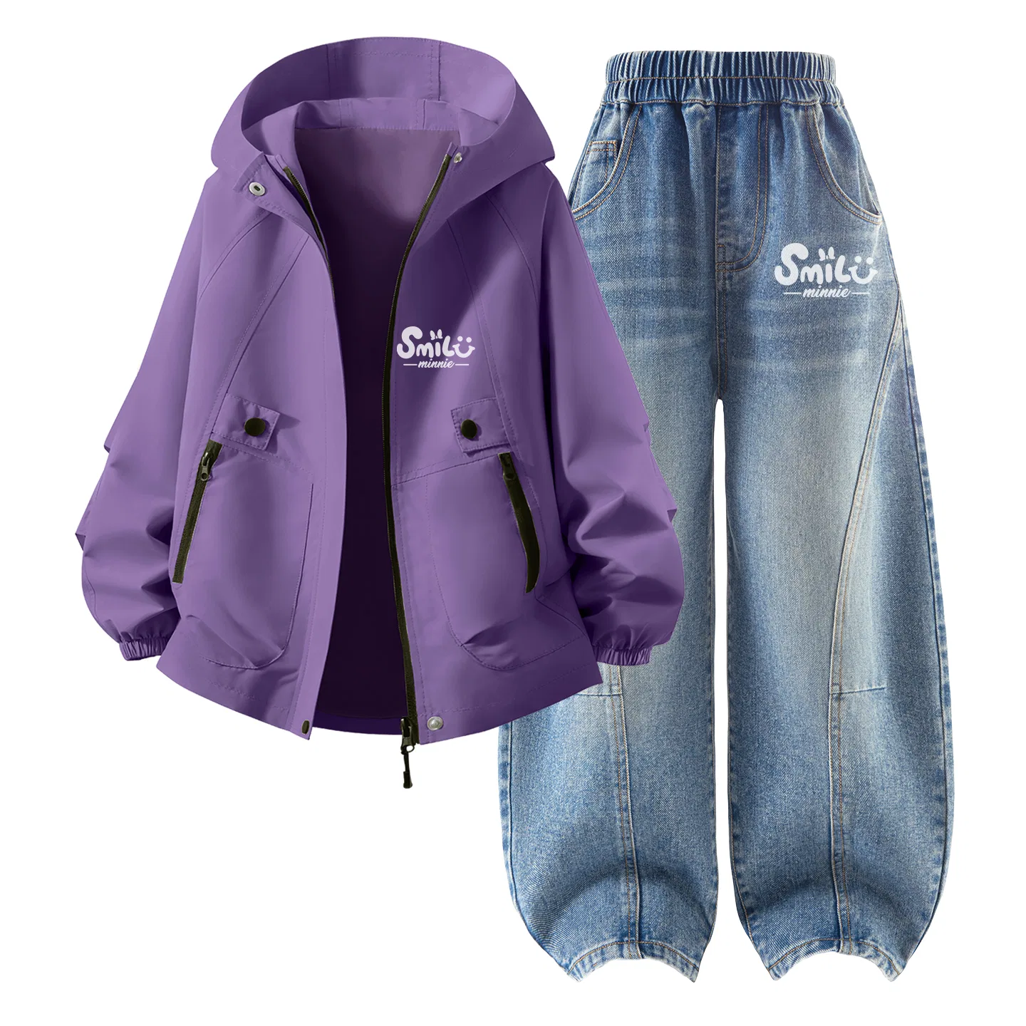 Детский комплект спортивной одежды с капюшоном Thick Board D-Shaped Smiley K Starry Night Purple+D-Shaped Smiley K Denim Blue Disney, Thick Board D-Shaped Smiley K Starry Night Purple+D-Shaped Smiley K Denim Blue — фото 4