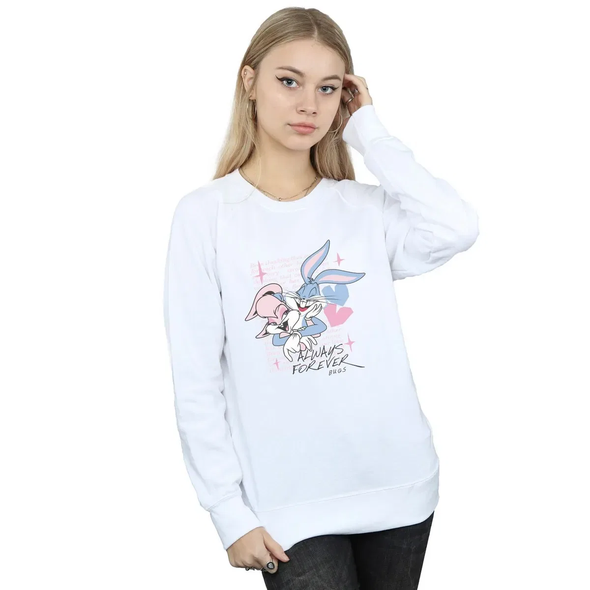 Детский свитшот с принтом Always Forever Bugs Bunny & Lola, Looney Tunes, White
