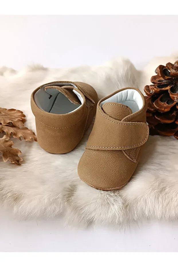 Детские ботинки для девочек кожаные с липучкой Hodore, Taupe — фото 4