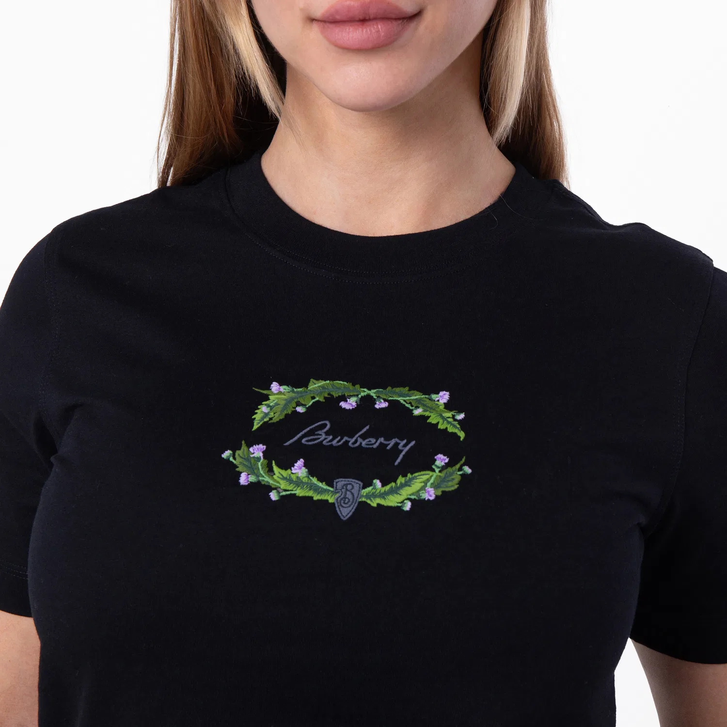 Футболка хлопковая с вышивкой Thistle Logo Cotton T-Shirt Burberry, Coal — фото 2