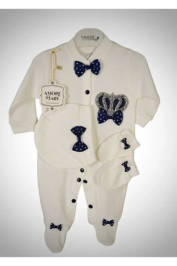 Детский комбинезон для мальчиков хлопковый комплект Amore Baby, White Navy Blue