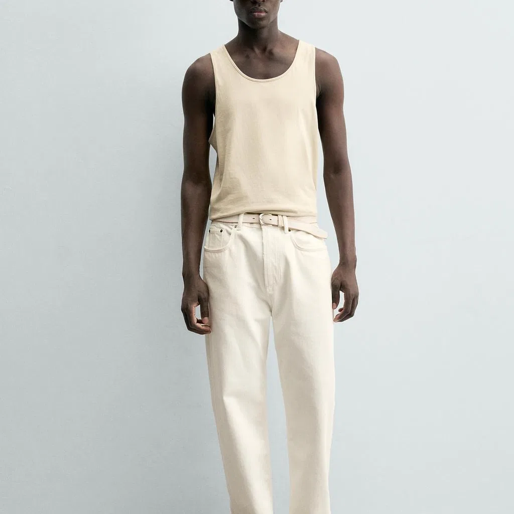 Мужская майка с круглым вырезом Light Beige, ZARA — фото 4