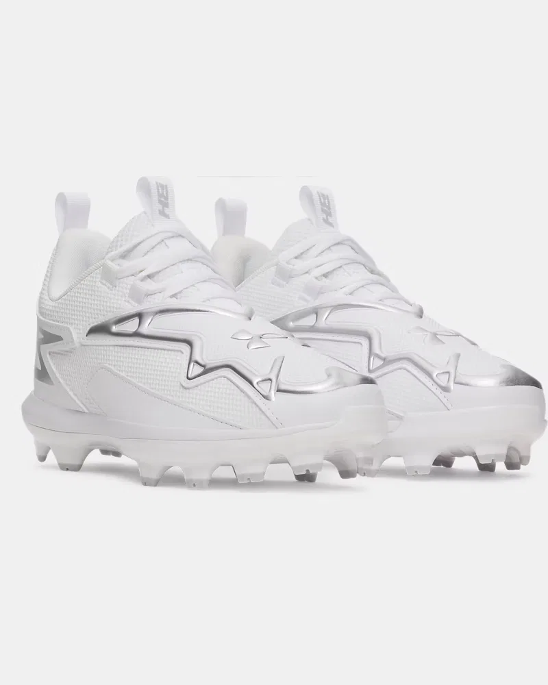 Бейсбольные бутсы для мальчиков с литой подошвой TPU UA Harper 11 TPU Jr. UnderArmour, White/Metallic Silver — фото 4