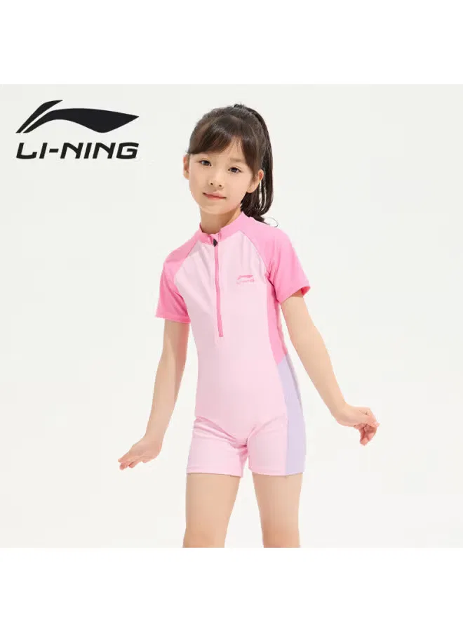 Купальник детский слитный с длинным рукавом модель 808 Li-Ning, светло-розовый