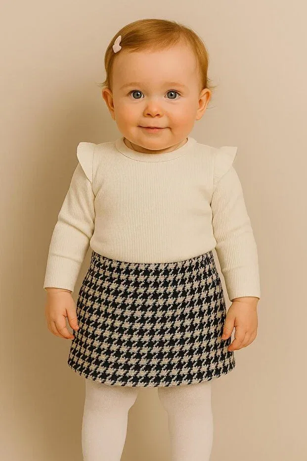 Детский комплект юбки и блузки с длинным рукавом Basics Ueskids, White — фото 3