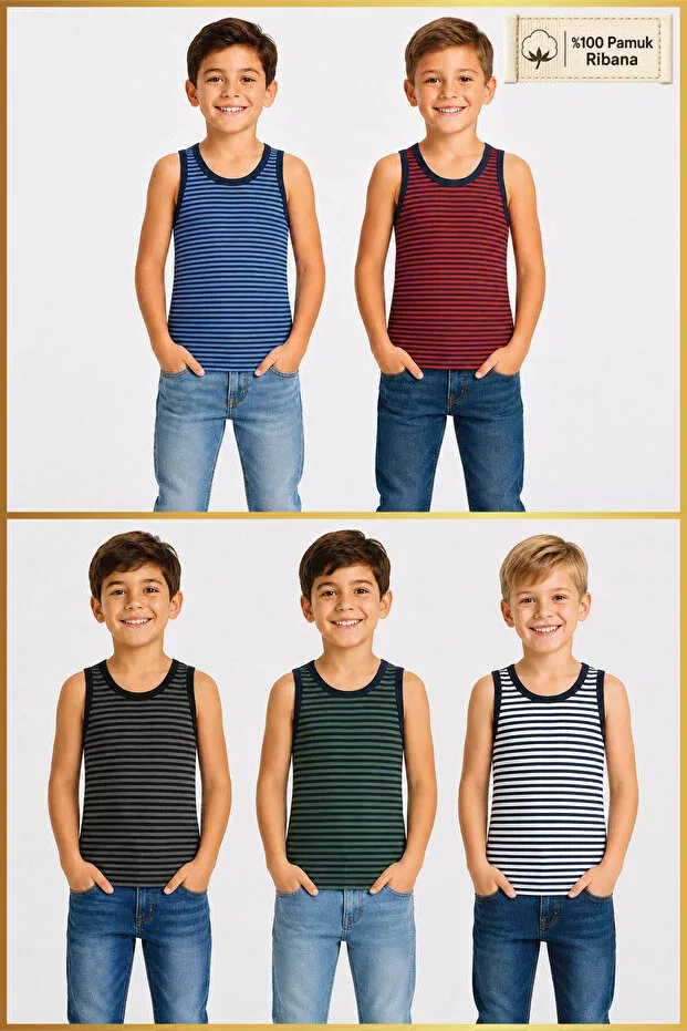 Детское белье для мальчиков хлопковое комплект из 5 предметов Biyokids, Striped 2013-3
