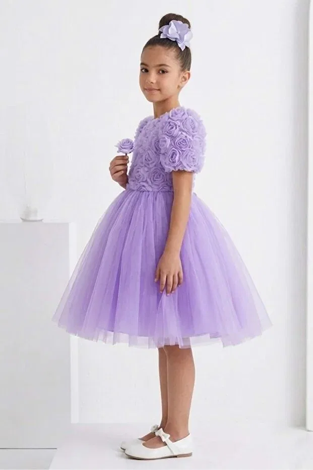 Детское платье для девочек с геометрическим принтом Luvia short sleeve girls tutu evening dress m00811 Mnk Baby&Kids, Lila — фото 3