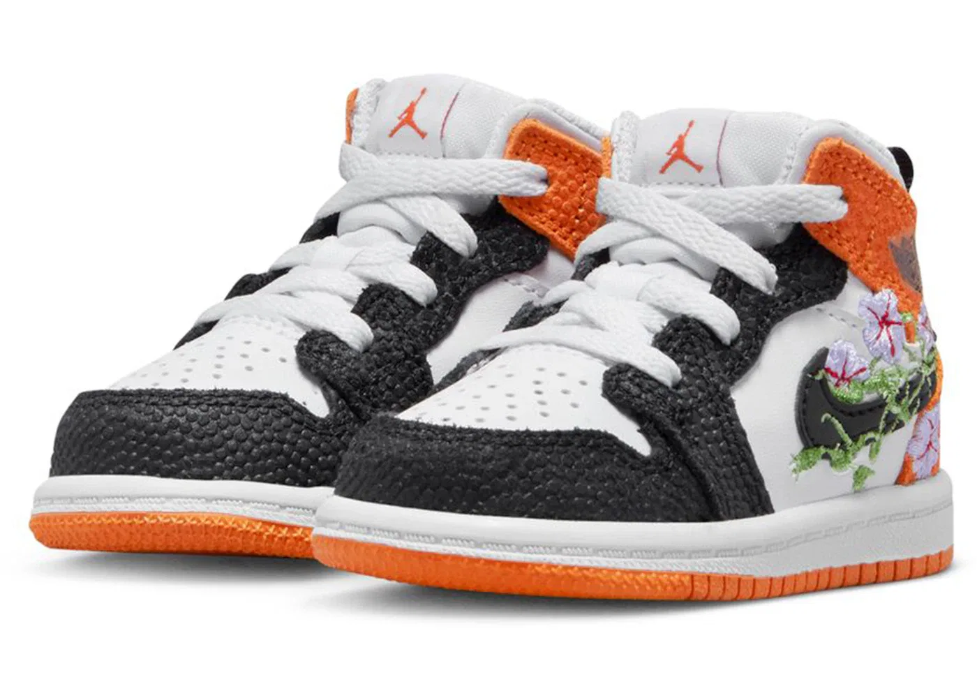 Детские кроссовки Lifestyle с принтом Jordan 1 Mid SE Jordan, White/Starfish/Vivid Green/Blac — фото 2