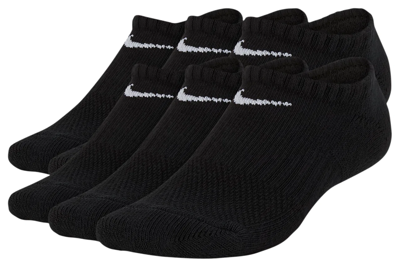 Носки для мальчиков 6 Pack Cushioned No-Show Nike, черный/белый