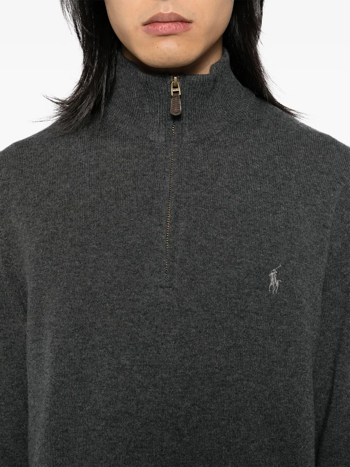 Полу-зип свитер с логотипом Polo Pony Polo Ralph Lauren, серый — фото 4