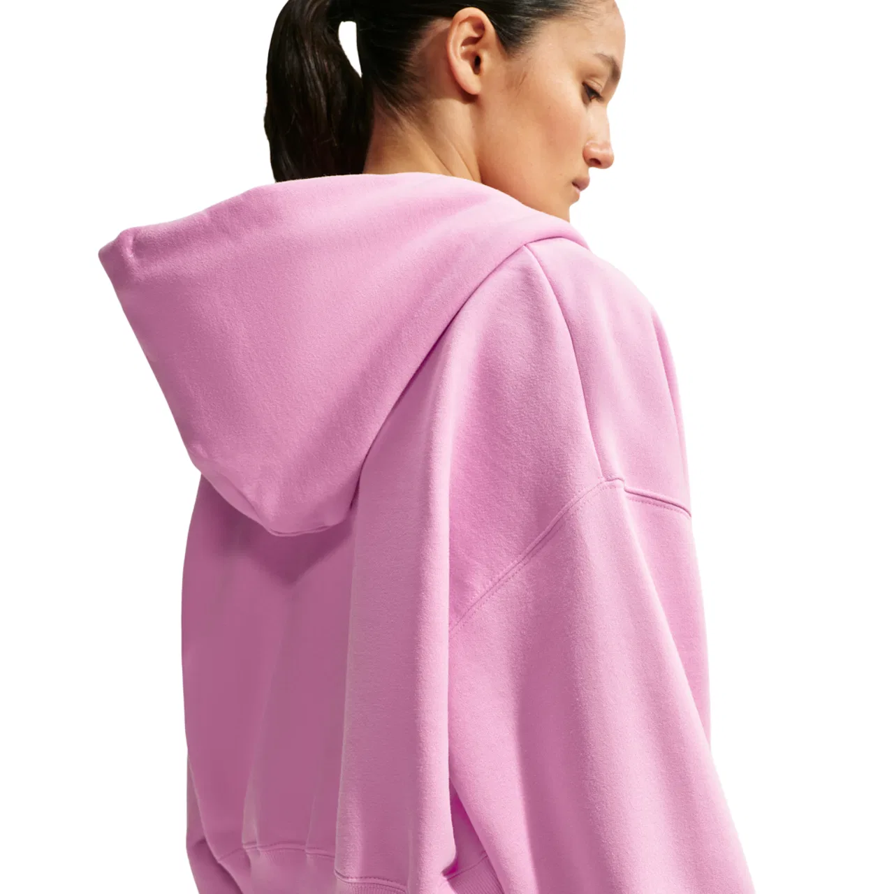 Женский худи из футера с укороченным кроем Studio Fleece Nike, Sail/Pink Rise — фото 2