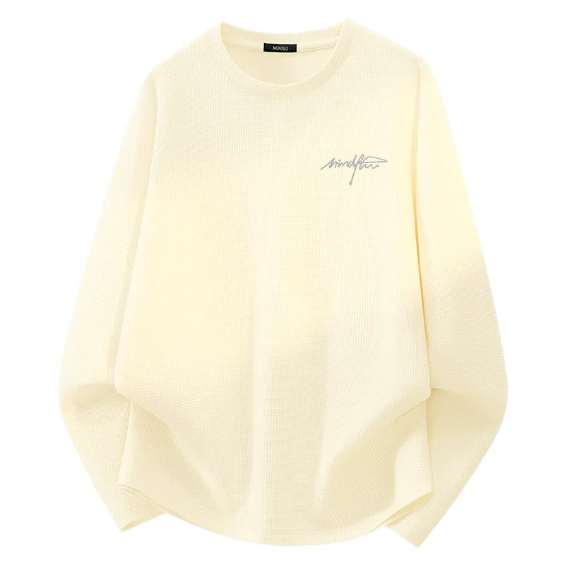 Детская футболка с круглым вырезом 220G Heavyweight Waffle Knit MINISO, Light Beige (Agile Pen Tip Chest Logo)
