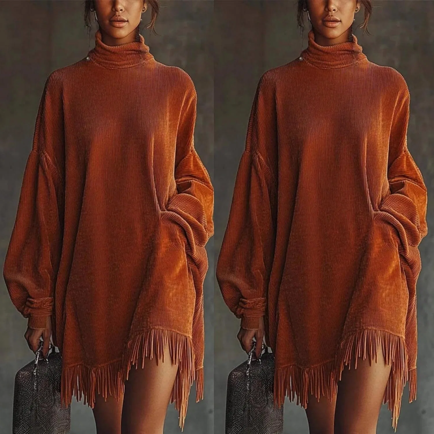 Женское платье с бахромой Corduroy Mini Dress, Orange — фото 3