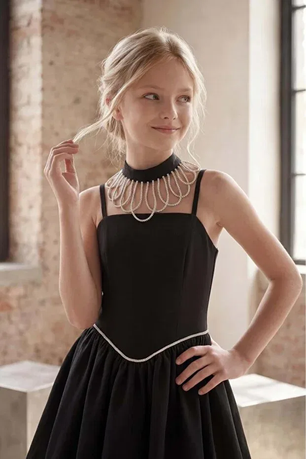 Детское платье для девочек с воздушным рукавом Butikhappykids, Black — фото 3