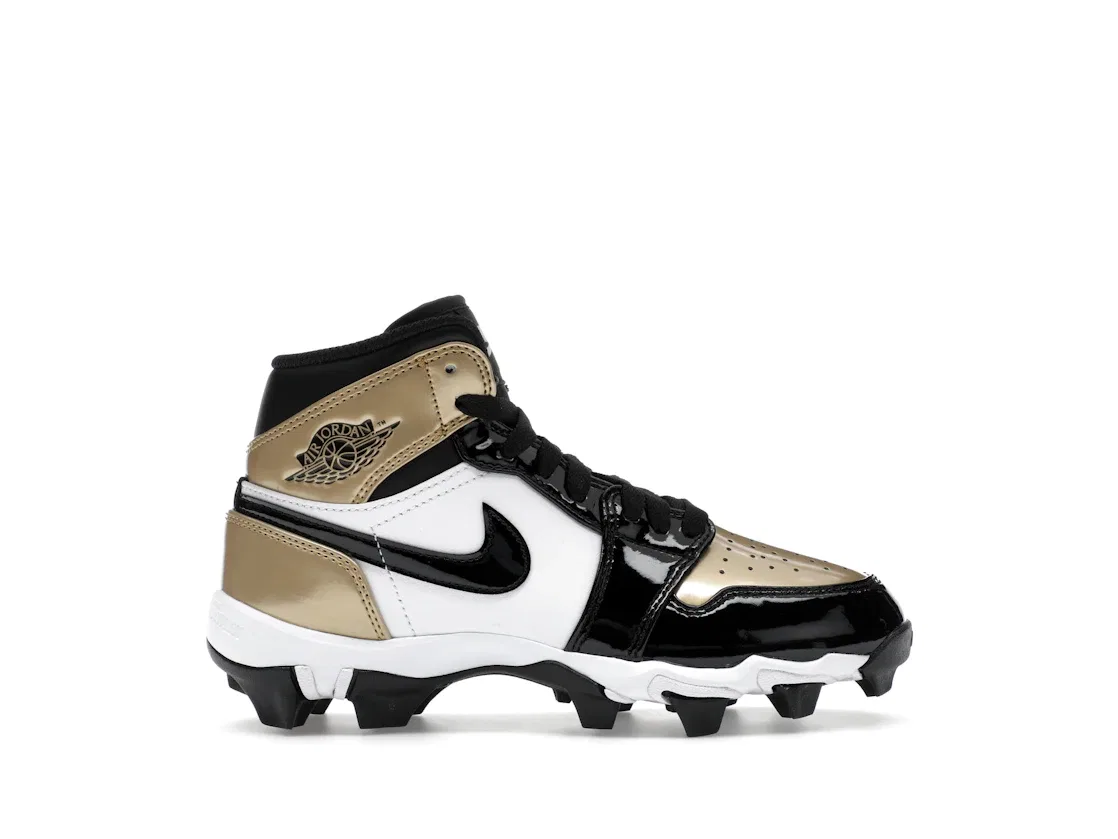 Детские бутсы с шипами Jordan 1 Mid Cleat Patent Gold Toe Jordan, Metallic Gold/White/Black