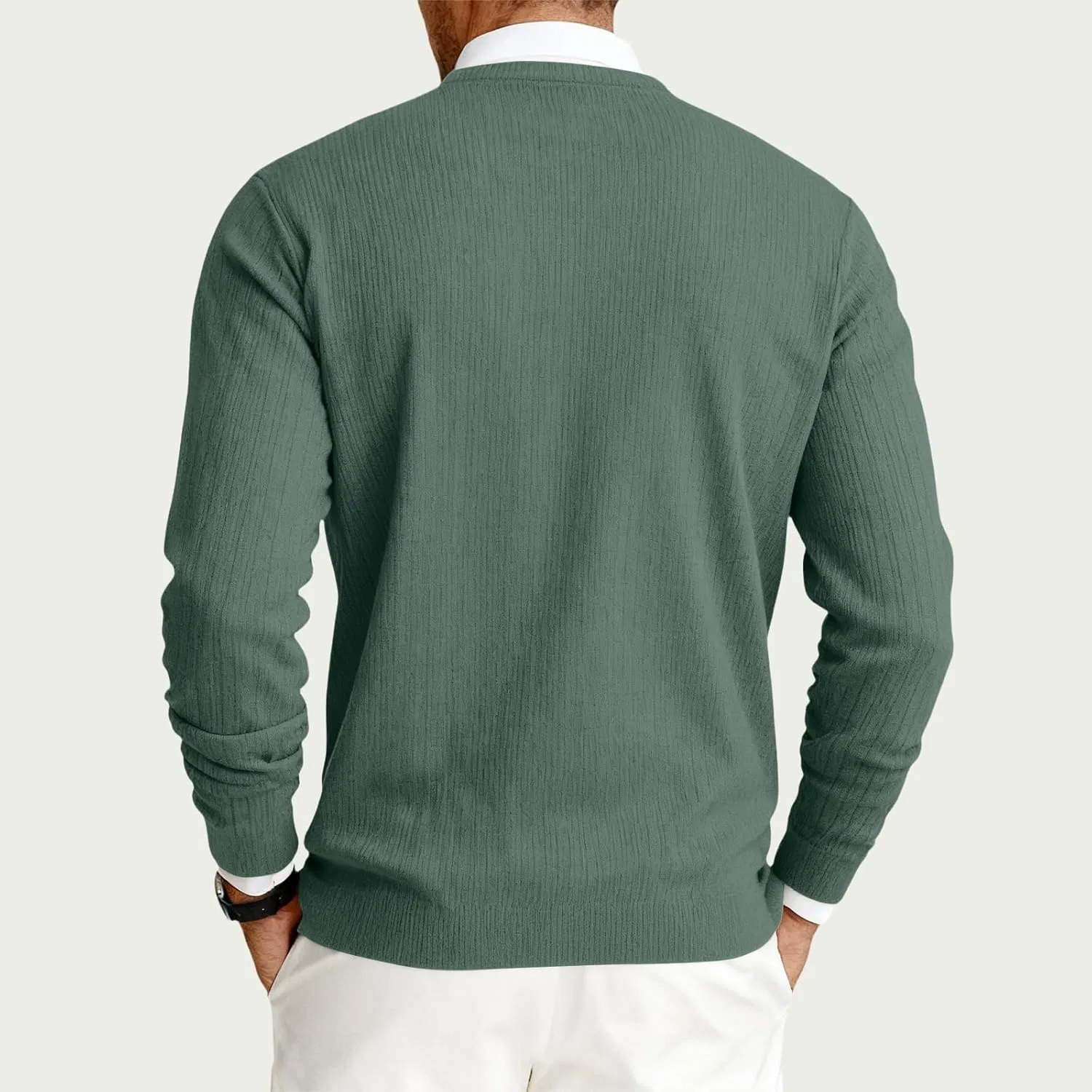 Мужская футболка с длинным рукавом Henley, Dark Green — фото 3