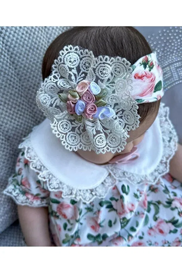 Детский комплект для новорожденных девочек с цветочным принтом Lina Dress Set Minimus, Ecru — фото 2