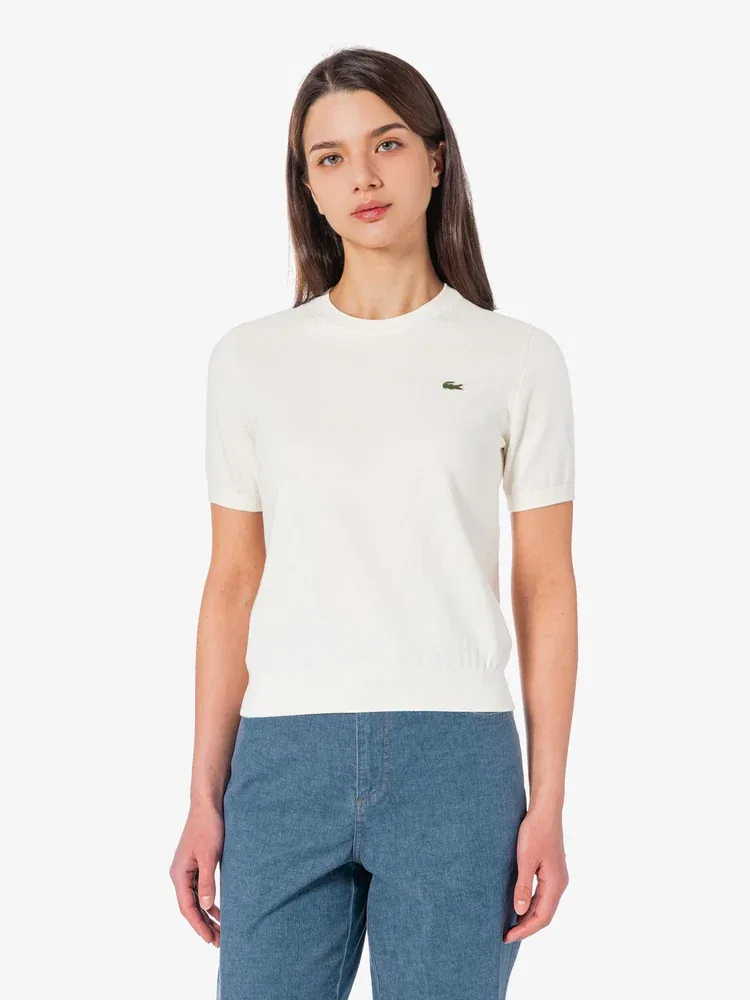 Свитер женский LACOSTE White, базовый пуловер с круглым вырезом — фото 4