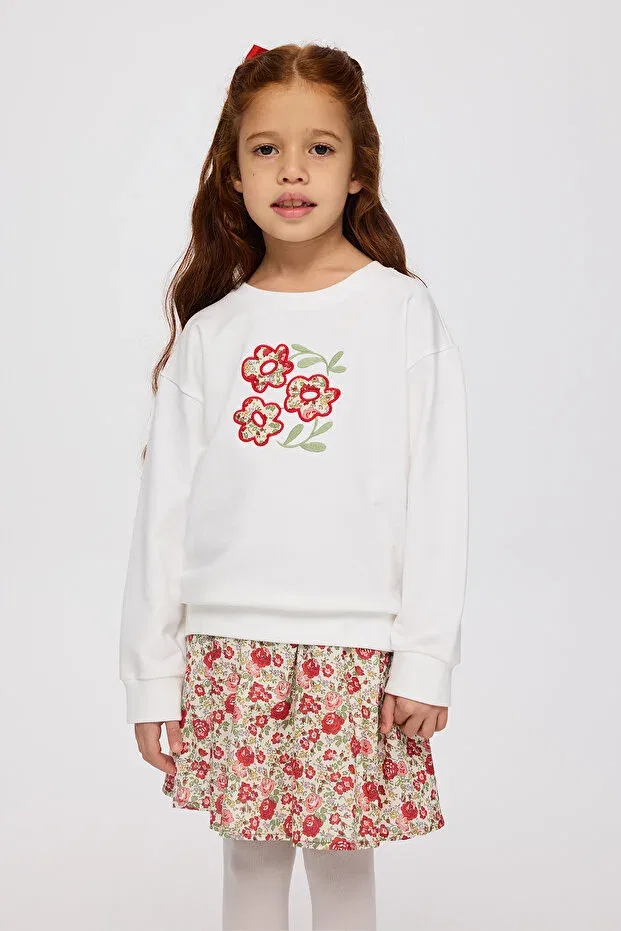 Детские свитшот для девочек с принтом Liberty Fabric Heart Panço, Ecru — фото 2