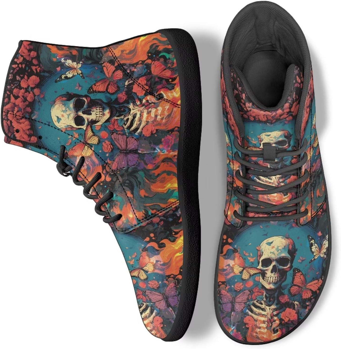 

Кроссовки на высокой подошве с готическим черепом для мужчин и женщин, классические с шнуровкой, для бега и повседневной ходьбы Ecaestolph, красный/синий