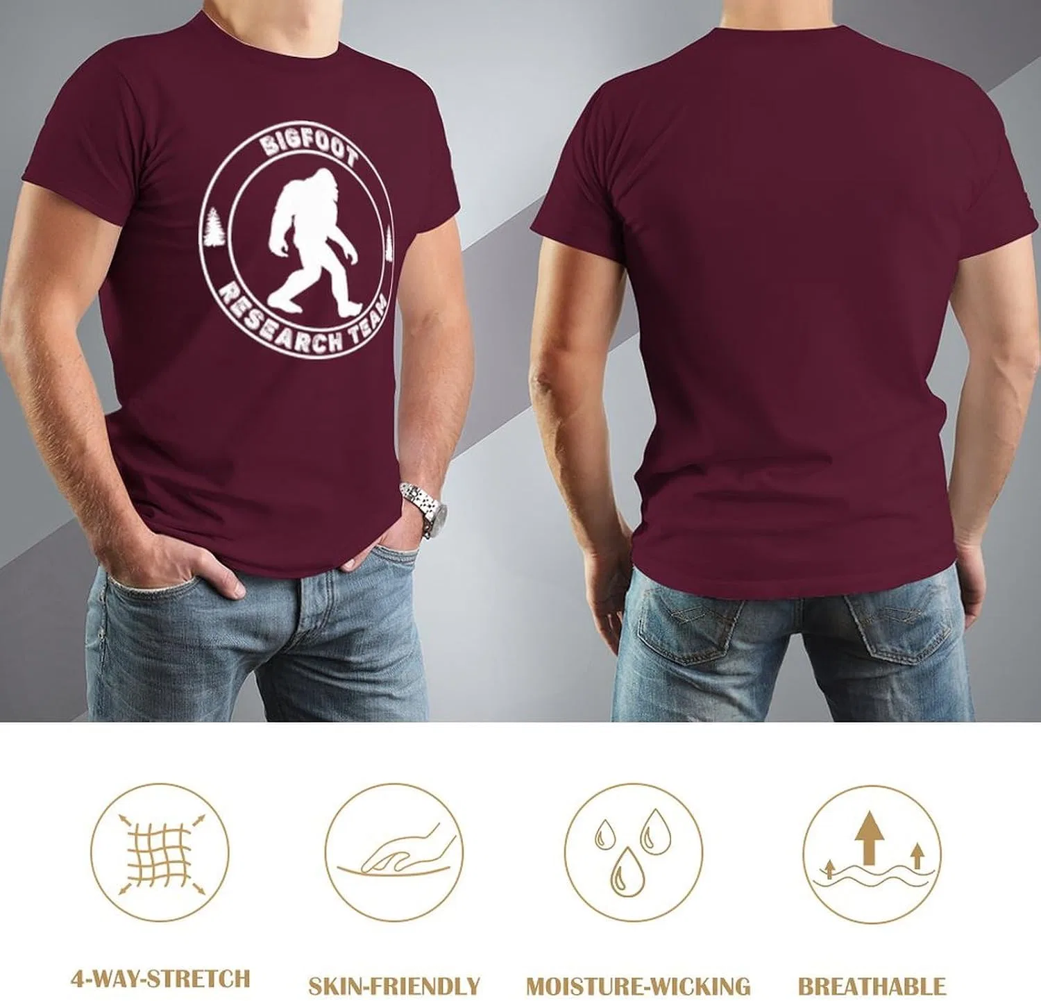 Мужская футболка с принтом Bigfoot, Maroon — фото 4