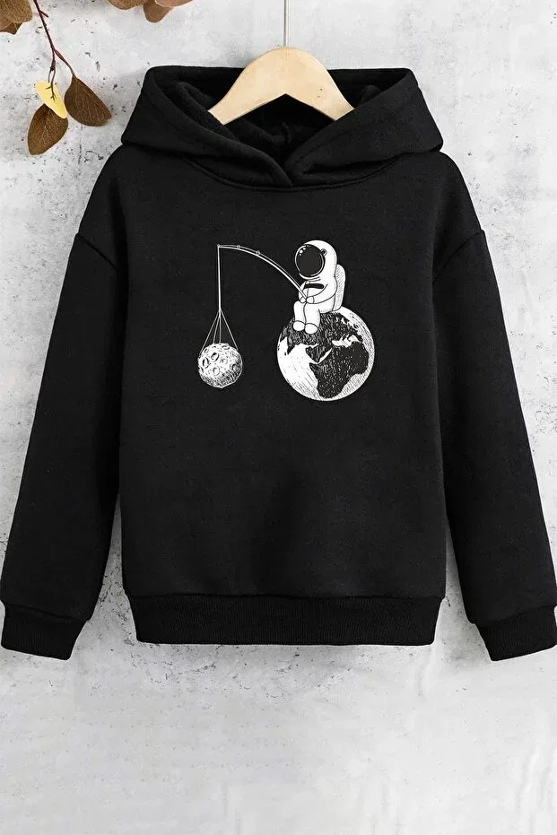Детские свитшот для мальчиков с принтом Kids Space Themed Printed Trendypassion, Black