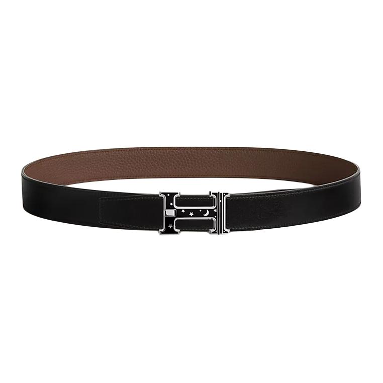 

HERMES Ремень мужской из телячьей кожи, Black/Chocolate