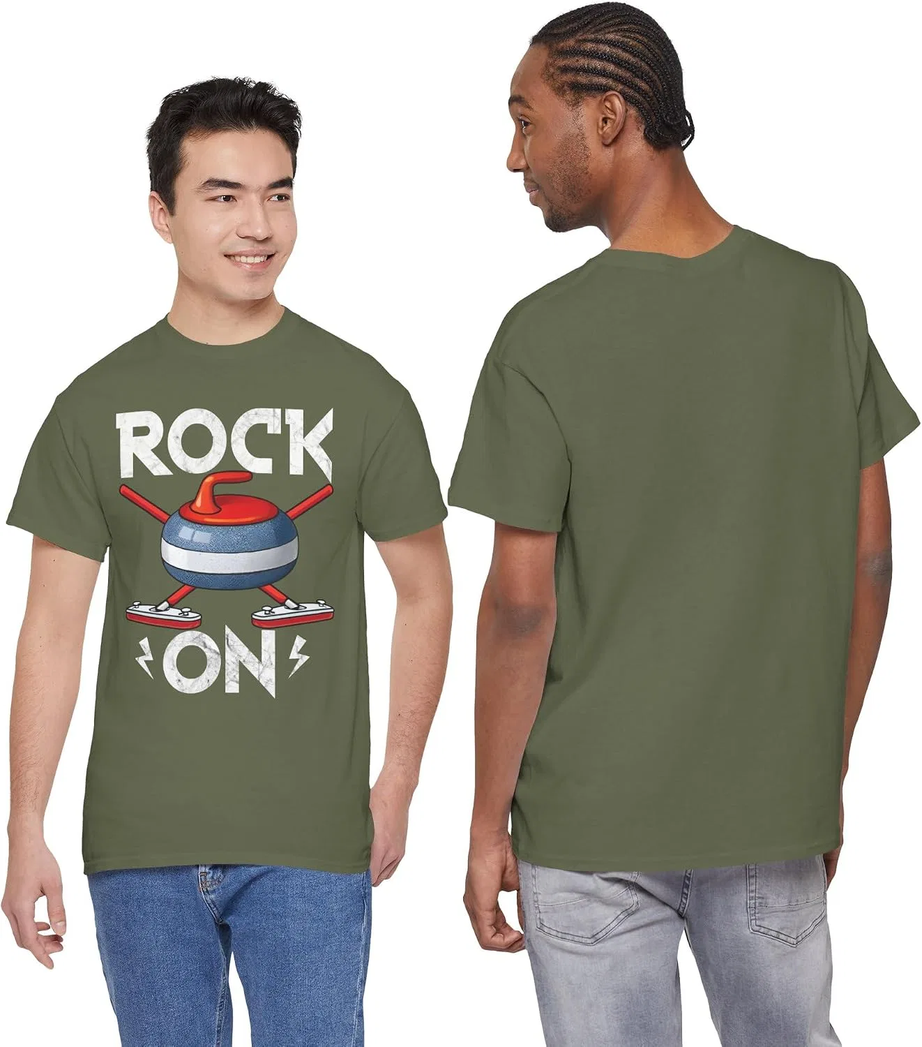 Мужская футболка с ретро-принтом Rock On Gildan 5000, Military Green — фото 3