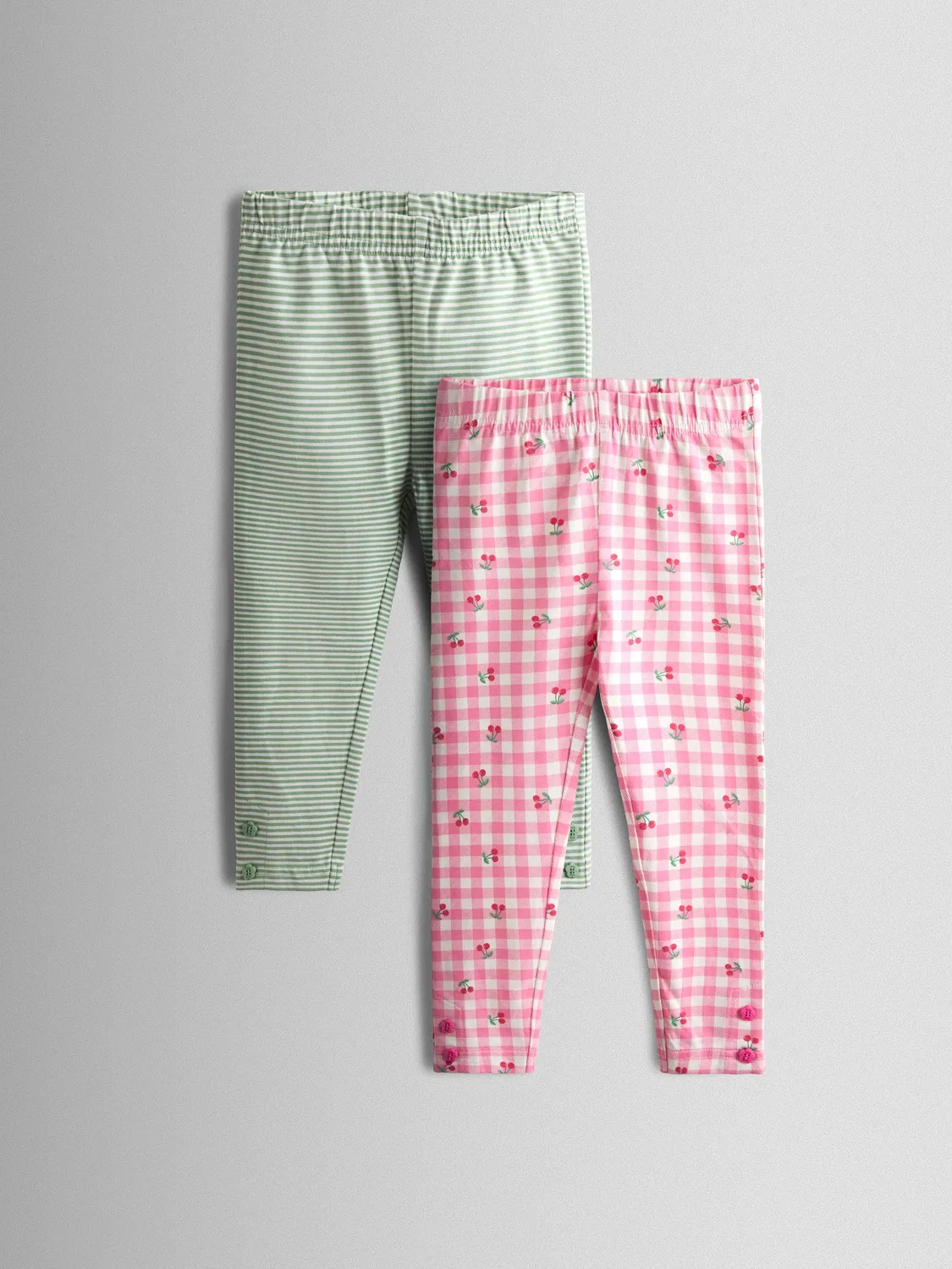 Леггинсы двойные, Cherry gingham и зеленая полоска, JoJo Maman Bébé, розовый вишня