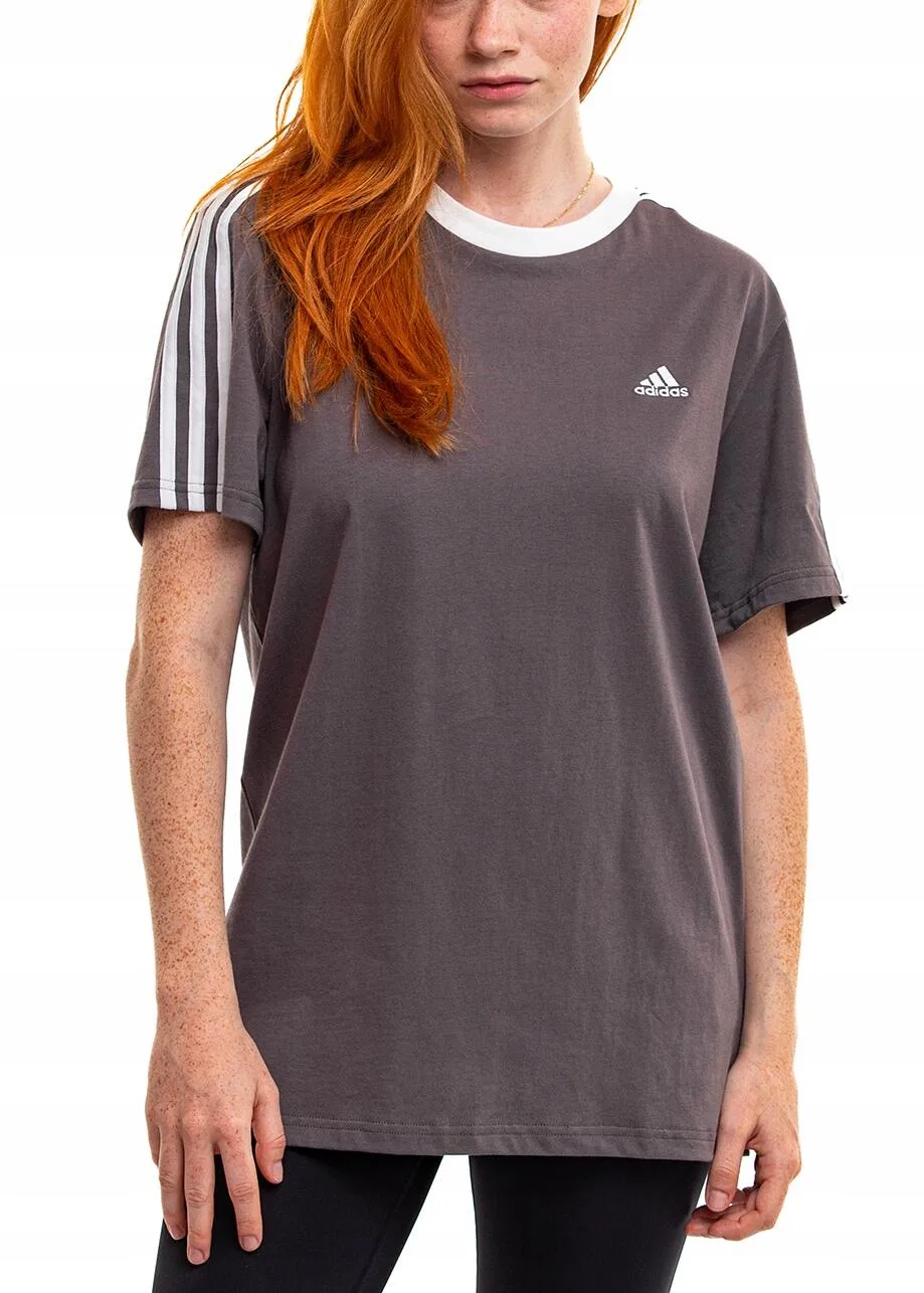 Женская футболка с тремя полосами adidas Essentials 3-Stripes Tee, Adidas, Серый Белый Медно-коричневый