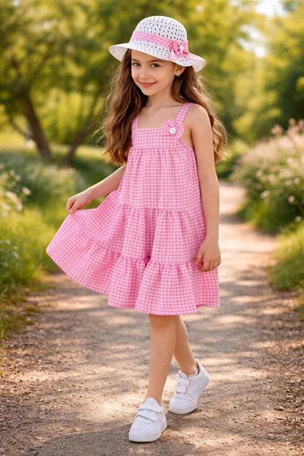 Детское платье на бретелях с принтом для девочек Inebolu Kids, Pink