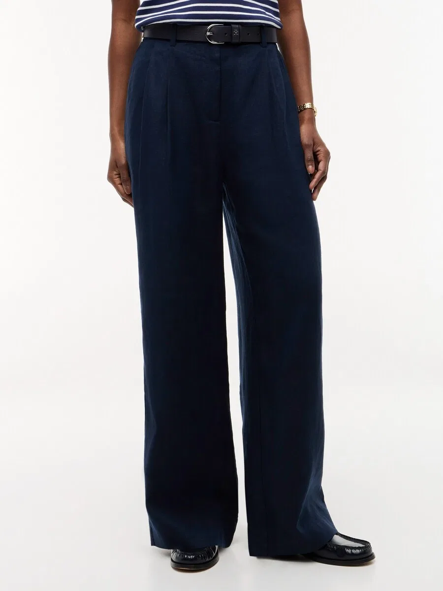 Брюки TOMMY HILFIGER с широкими штанинами и складками спереди, цвет «Blend Tailored Wide Leg», цвет «морской синий» — фото 3