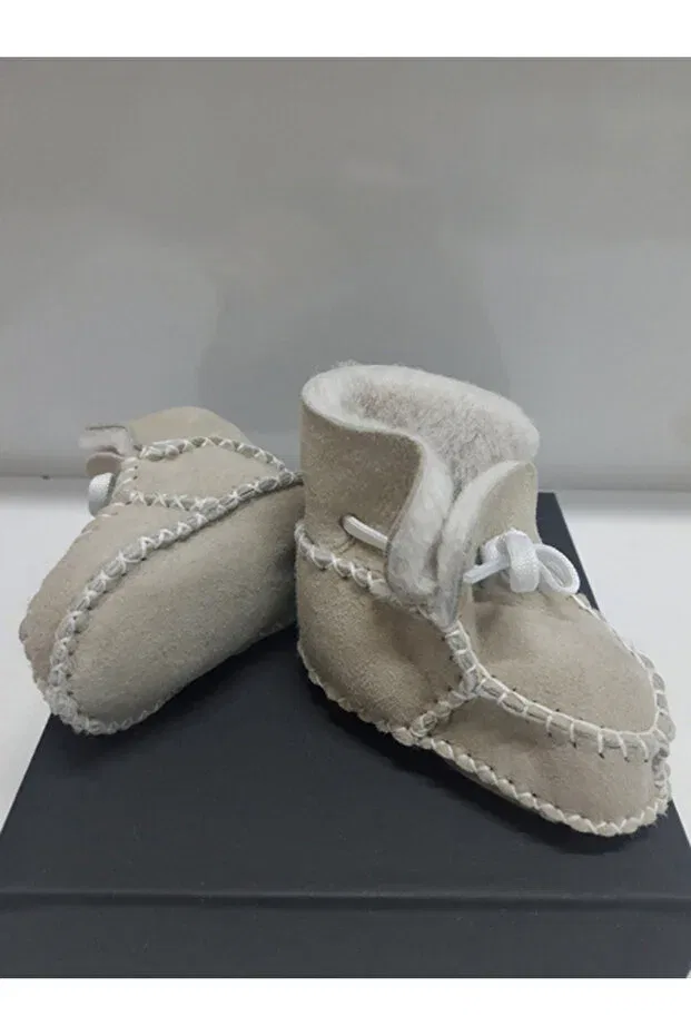 Детские ботинки для девочек из натуральной кожи на шнуровке Tuğbiş, Beige — фото 2