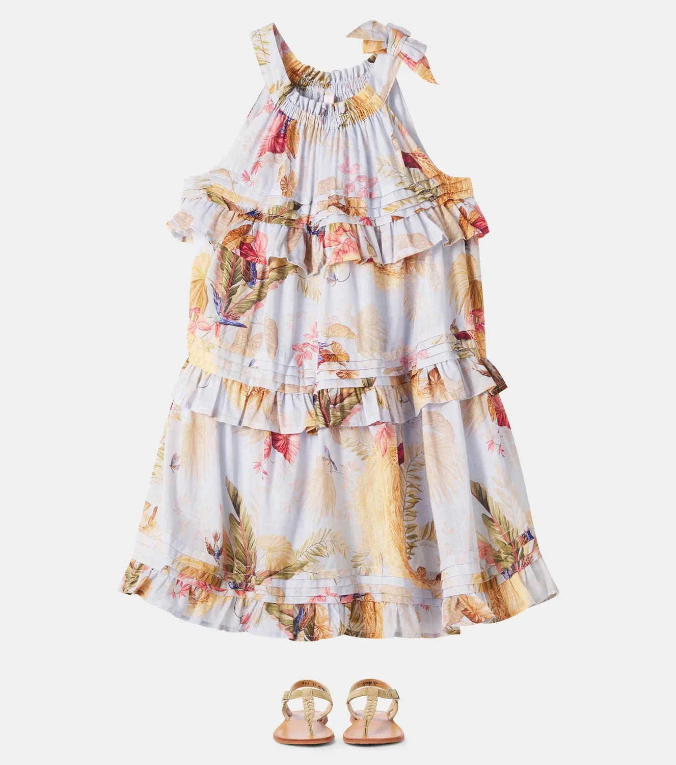 Платье хлопковое с цветочным принтом Zimmermann Kids, белый — фото 2
