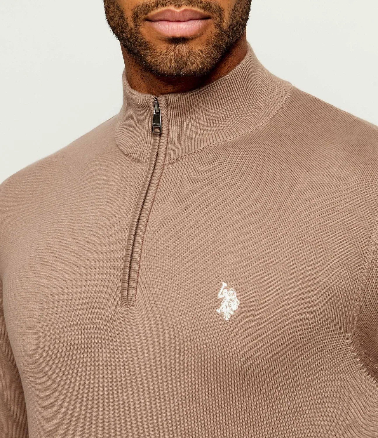 Свитер с молнией U.S. Polo Assn., бежевый — фото 4