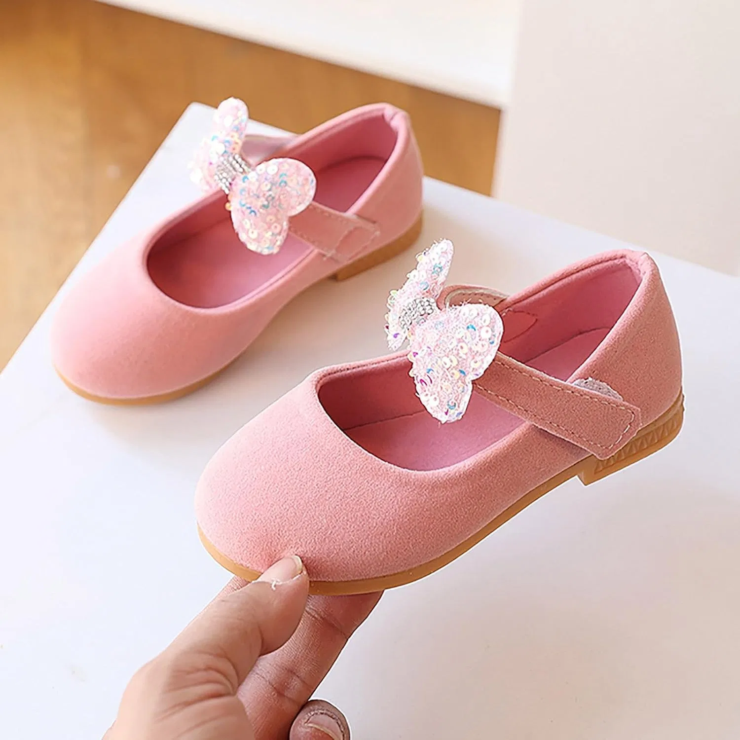 Детские туфли для девочек с бантом и блестками Mary Jane, Pink — фото 2
